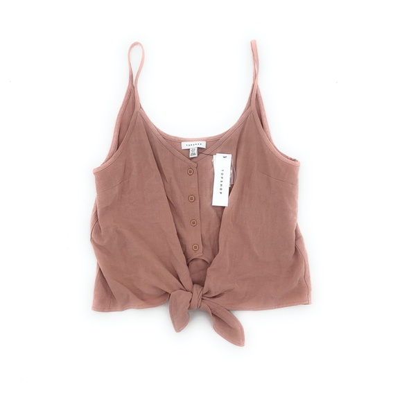 Topshop Tie Front Button Down Pink Crop Tank Top NEW - Picture 2 of 3